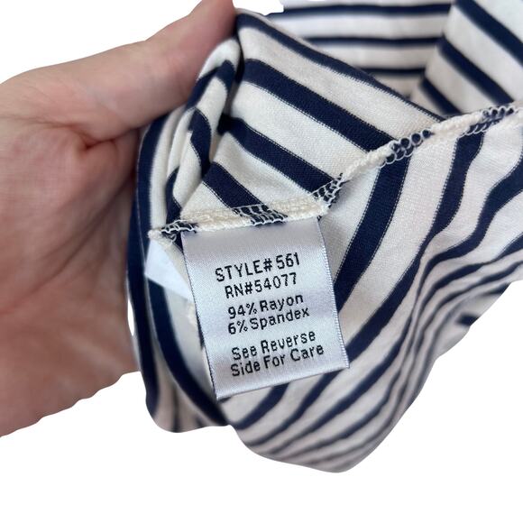 Cabi 561 Navy White Striped Sharkbite Asymmetrical Long Sleeve Top M Nautical - Picture 5 of 8